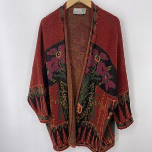 Bleu Blanc Rouge Floral Knit Sweater Womens Large Wool Rabbit Blend Cardigan VTG